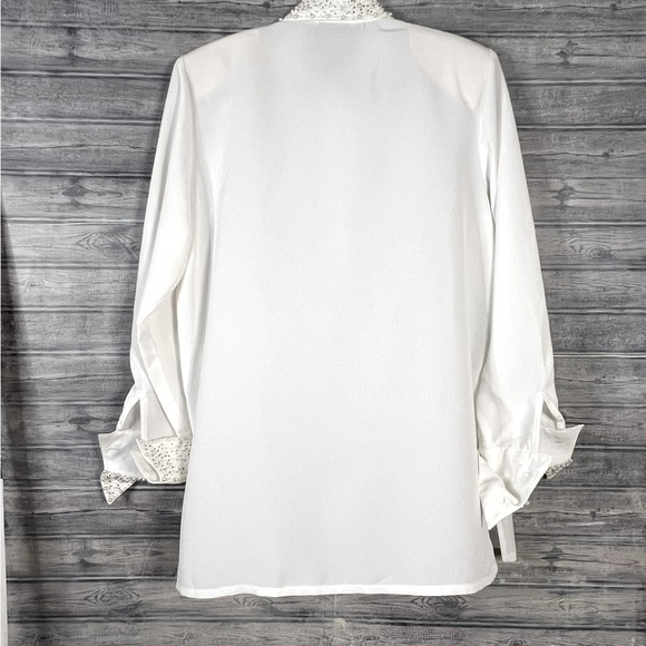 Vintage White Pearl Embellished Collar Sheer Long Sleeve Button Up Size Medium - Picture 13 of 16